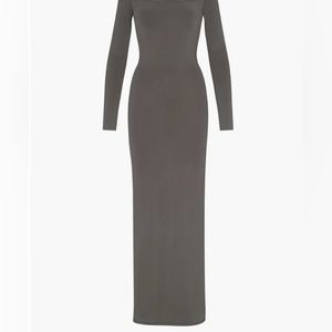 SKIMS: SMOOTH LOUNGE OFF THE SHOULDER DRESS | GUNMETAL